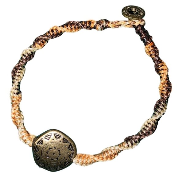 Wakami Twisted Earth Boho Waxed Bracelet Browns Sun Charm Detail Jewelry - Picture 1 of 4